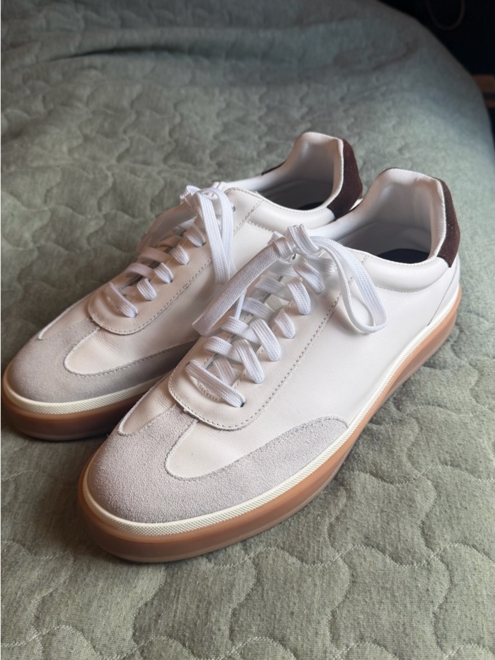 Men's White Leather & Suede Casual Sneakers with Gum Sole